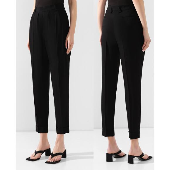 Ann Demeulemeester Pleated Trouser Black Fleecewool Cuffed Relaxed Fit SZ 8 NWT - Picture 1 of 10